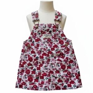OshKosh B'gosh Baby Girl Floral Corduroy Overall Jumper Dress 9 Months